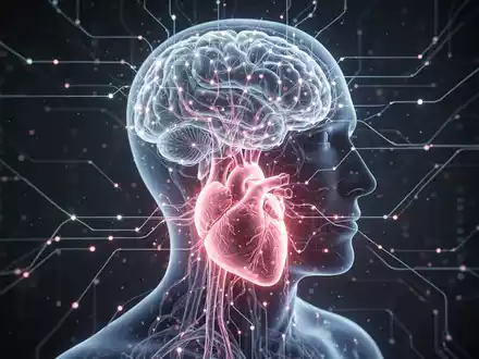 Eine futuristische Darstellung der Verbindung von Gehirn und Herz, mit leuchtenden neuronalen Netzen und technologischen Elementen. - Foto: über boerse-global.de