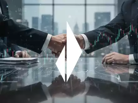 Eine abstrakte, atmosphärische Darstellung eines großen Finanzgeschäfts im Bankensektor, mit einem Gefühl von hohem Wert und strategischer Aktivität. - Foto: über boerse-global.de