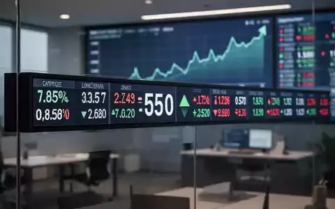 Ein schlanker, moderner Börsenticker zeigt Finanzdaten, im Hintergrund eine subtile aufsteigende Trendlinie. - Foto: über boerse-global.de