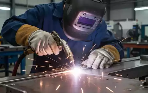 Nahaufnahme der Hände eines Schweißers in Schutzausrüstung, der ein Laser-Schweißgerät bedient. - Foto: über boerse-global.de