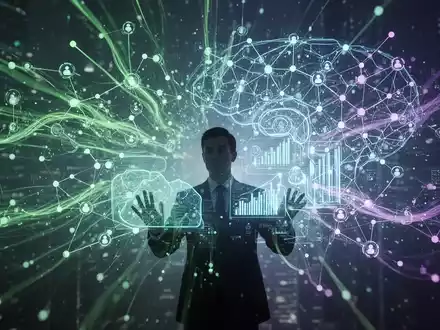 Ein futuristisches Netzwerk aus Datenströmen und KI-Knoten, die Compliance und strategische Einblicke symbolisieren. - Foto: über boerse-global.de