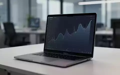 Auf einem minimalistischen Schreibtisch in einem Büro liegt ein modernes MacBook-Laptop geöffnet, auf dessen Bildschirm ein dezenter Finanzgraph zu sehen ist. - Foto: über boerse-global.de