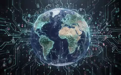 Stilisierte Weltkugel mit digitalen Schaltkreisen und Datenströmen, Symbol für globale KI-Konkurrenz und Regulierungsherausforderungen. - Foto: über boerse-global.de