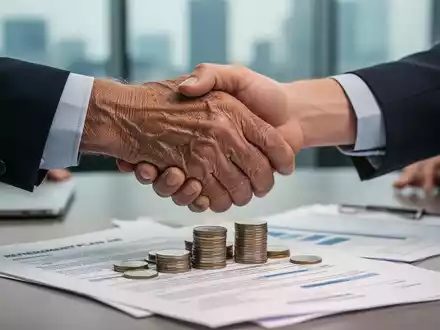 Nahaufnahme von Händen, die sich über Münzen und Rentendokumenten schütteln, symbolisiert Tarifverhandlungen und Altersvorsorge. - Foto: über boerse-global.de