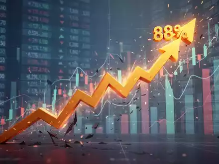 Eine stilisierte Grafik mit einer steil ansteigenden Linie, die einen Aktienkursanstieg von 88 % in 30 Tagen darstellt. - Foto: über boerse-global.de