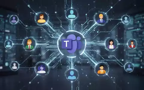 Digitale Darstellung eines sicheren Netzwerks, das verschiedene Benutzersymbole verbindet und externe Zusammenarbeit in Microsoft Teams symbolisiert. - Foto: über boerse-global.de