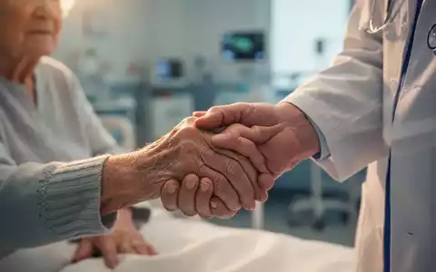 Eine Nahaufnahme zeigt die Hand eines älteren Patienten, die von der Hand eines medizinischen Fachpersonals gehalten wird, als Symbol für Fürsorge. - Foto: über boerse-global.de