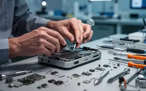 Hände reparieren ein elektronisches Gerät auf einer Werkbank mit Werkzeugen und Ersatzteilen, Fokus auf Nachhaltigkeit und Kreislaufwirtschaft. - Foto: über boerse-global.de