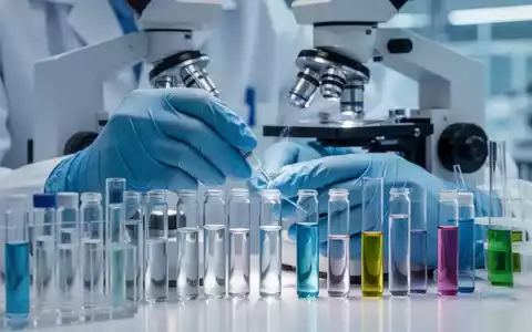 Nahaufnahme der Hände eines Wissenschaftlers, der im Labor an einem Mikroskop und Reagenzgläsern arbeitet. - Foto: über boerse-global.de