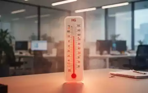 Ein Thermometer zeigt hohe Temperaturen in einem modernen Büroumfeld, mit leichter Hitzeschleier. Fokus auf das Thermometer. - Foto: über boerse-global.de