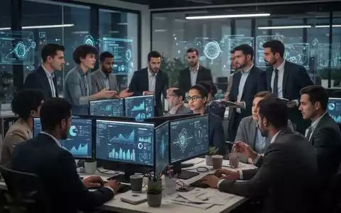 Eine Gruppe konzentrierter Fachleute arbeitet in einem modernen Büro zusammen, einige blicken auf Bildschirme mit Diagrammen. - Foto: über boerse-global.de