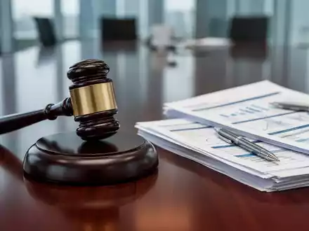 Ein Nahaufnahme eines Holzhammers auf einem Tisch mit Finanzdokumenten und einem Stift, der eine Hauptversammlung darstellt. - Foto: über boerse-global.de