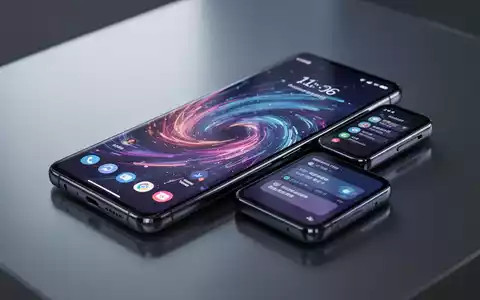 Schlankes, modernes Smartphone mit hellem Hauptbildschirm und kleinerem Funktionsdisplay auf der Rückseite, in professioneller Umgebung. - Foto: über boerse-global.de