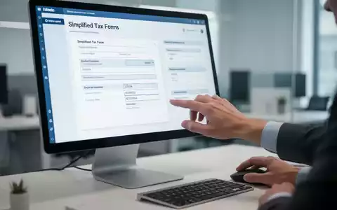 Eine Hand klickt auf eine Maus vor einem Computermonitor, der vereinfachte digitale Steuerformulare anzeigt. - Foto: ĂŒber boerse-global.de