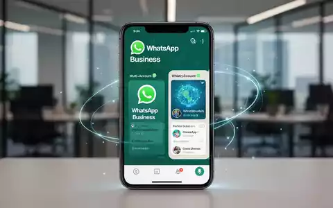 Ein Smartphone-Bildschirm zeigt zwei gleichzeitig geöffnete WhatsApp-Business-Profile, verbunden durch leuchtende Linien. - Foto: über boerse-global.de
