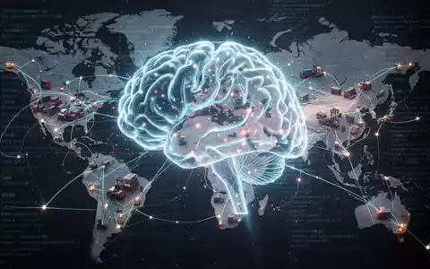 Glühendes KI-Neuronennetz über globaler Lieferkettenkarte, symbolisiert KI-Doppelrolle in Compliance und Risiko. - Foto: über boerse-global.de
