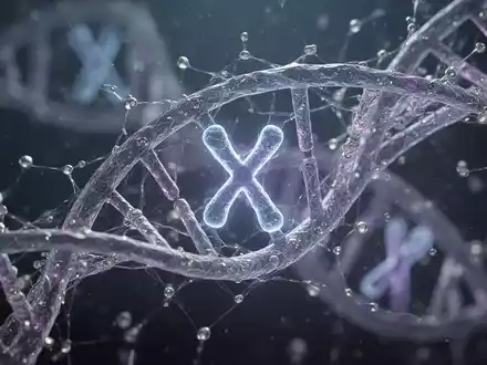 Eine stilisierte, abstrakte Darstellung von DNA-Strängen und X-Chromosomen, die das Immunsystem repräsentieren. - Foto: über boerse-global.de