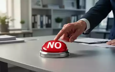 Eine Hand drückt einen großen, stilisierten 'NEIN'-Knopf auf einem modernen Schreibtisch in einem ruhigen Büro. - Foto: über boerse-global.de
