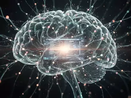 Abstrakte digitale Darstellung eines Gehirns oder neuronalen Netzes mit leuchtenden Linien und Knoten, die innere Denkprozesse veranschaulicht. - Foto: über boerse-global.de