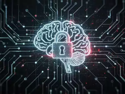 Leuchtendes digitales Vorhängeschloss auf dunklem Hintergrund, umgeben von Schaltkreisen und einem stilisierten KI-Gehirn, symbolisiert Cybersicherheitsbedrohungen. - Foto: über boerse-global.de