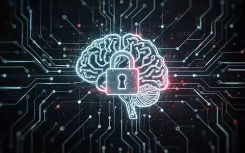 Leuchtendes digitales Vorhängeschloss auf dunklem Hintergrund, umgeben von Schaltkreisen und einem stilisierten KI-Gehirn, symbolisiert Cybersicherheitsbedrohungen. - Foto: über boerse-global.de