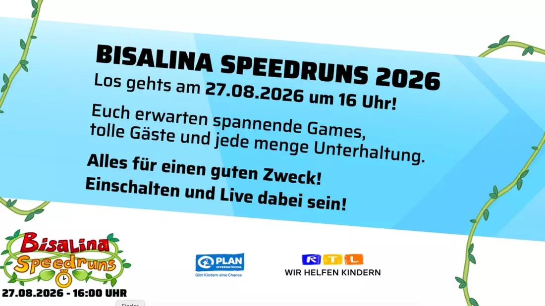 Bisalina Speedruns zugunsten der Stiftung RTL - Wir helfen Kindern e.V.: Gaming-Community spielt für den guten Zweck - Bild: presseportal.de