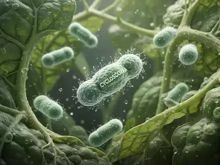 Mikroskopische Ansicht von Cyclospora cayetanensis-Parasiten zwischen Pflanzenzellen, die eine unsichtbare Gefahr in Lebensmitteln darstellen. - Foto: ĂŒber boerse-global.de