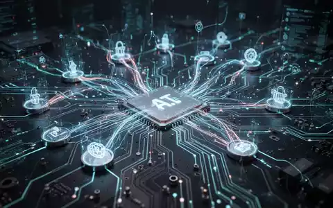 Leuchtende, komplexe Leiterplatte mit Datenströmen, symbolisiert KI-Wettbewerb und Kosteneffizienz. - Foto: über boerse-global.de