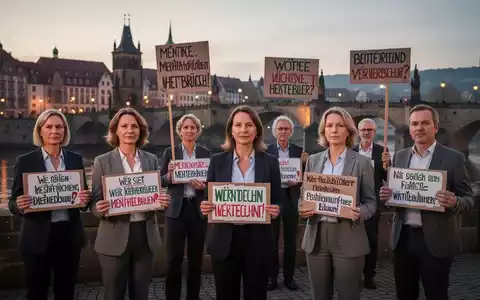 Psychotherapeuten halten Schilder bei einer Mahnwache nahe der Alten Brücke in Heidelberg, protestierend gegen Gesundheitsreformen. - Foto: über boerse-global.de