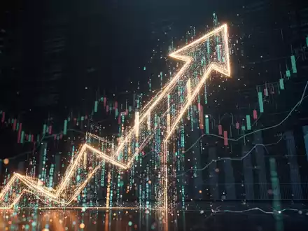 Eine leuchtende, aufwärts gerichtete digitale Pfeilspitze symbolisiert einen massiven Anstieg des Handelsvolumens an der Börse. - Foto: über boerse-global.de