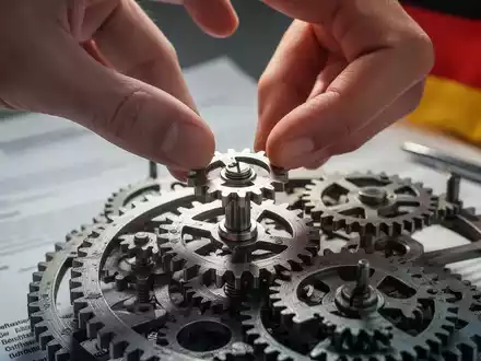Eine Hand setzt ein kleines Zahnrad in einen größeren Mechanismus, der die Integration von Betriebsrenten symbolisiert. - Foto: über boerse-global.de