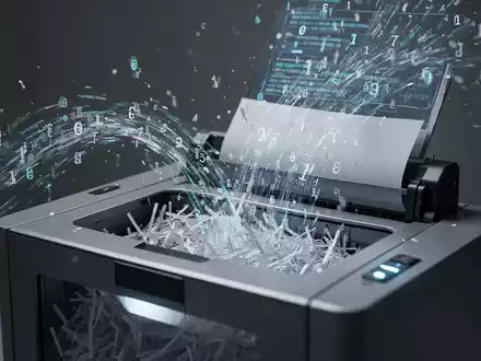 Ein stilisiertes Bild, das digitale Daten darstellt, die in einen Aktenvernichter fließen, um Datenschutz und Löschfristen zu symbolisieren. - Foto: über boerse-global.de