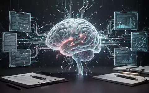 KI-Gehirn-Grafik mit Datenlinien zu Dokument- und Schreibwerkzeug-Symbolen, symbolisiert Stilklonen und Vorlagenerstellung. - Foto: über boerse-global.de