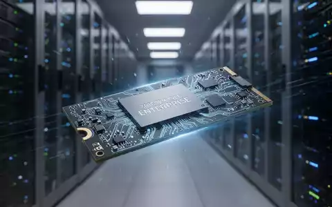Nahaufnahme einer leistungsstarken Enterprise-SSD mit sichtbaren Schaltkreisen und dezentem blauen Licht in einem Rechenzentrum. - Foto: über boerse-global.de