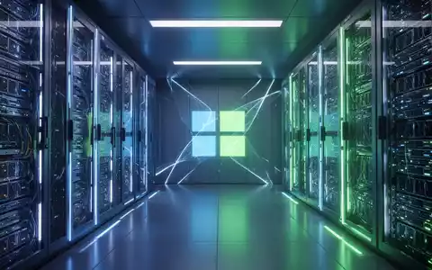 Schlichter Serverraum mit blauen und grünen Lichtern, symbolisiert Microsofts Wechsel zu eigenen KI-Modellen und Hardware. - Foto: über boerse-global.de