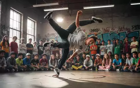 Ein Breakdancer führt einen dynamischen Move in einem modernen Gemeinschaftszentrum auf, umgeben von zuschauenden Jugendlichen. - Foto: über boerse-global.de