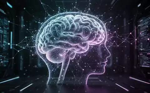 Eine stilisierte, leuchtende neuronale Netzdarstellung, die sich mit einer menschlichen Gehirnsilhouette überschneidet, auf dunklem Hintergrund. - Foto: über boerse-global.de