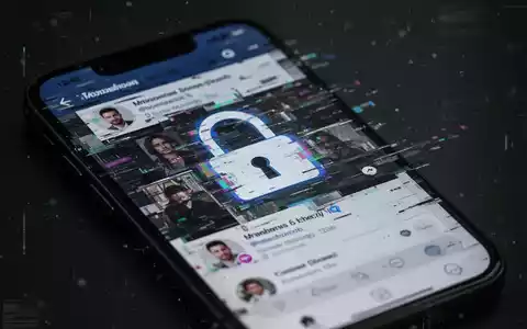 Nahaufnahme eines Smartphone-Bildschirms mit verzerrtem Social-Media-Feed und einem Vorhängeschloss-Symbol, das Betrug darstellt. - Foto: über boerse-global.de