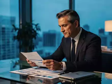 Ein seriöser männlicher Geschäftsführer in einem modernen Büro betrachtet Finanzdokumente. - Foto: über boerse-global.de