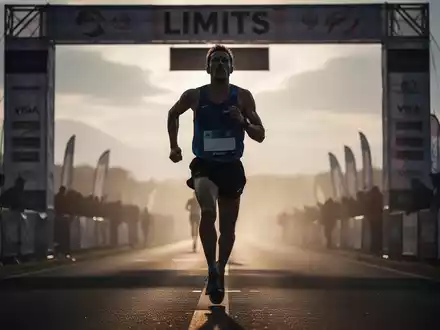 Ein erschöpfter männlicher Läufer am Ende eines Marathons, der die Belastung und das Risiko extremer körperlicher Anstrengung symbolisiert. - Foto: über boerse-global.de