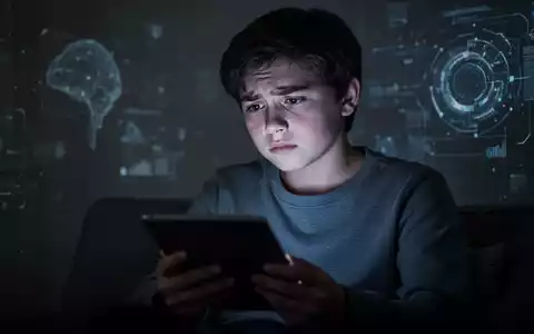 Eine junge Person sitzt allein in einem Raum, beleuchtet vom Schein eines Tablet-Bildschirms, mit nachdenklichem Ausdruck. - Foto: über boerse-global.de