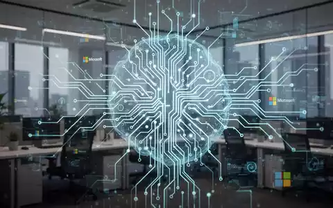 Leuchtendes, komplexes neuronales Netzwerk-Design mit dezenten Microsoft-Elementen, das KI-Innovation und Kontrolle im Unternehmenskontext symbolisiert. - Foto: über boerse-global.de
