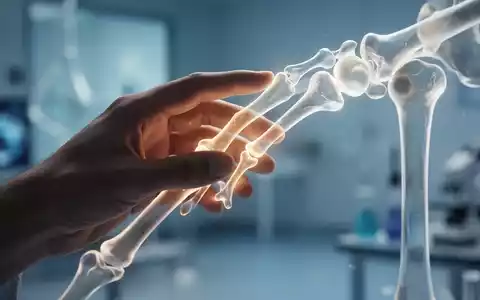 Eine Nahaufnahme einer menschlichen Hand, die eine stilisierte, leuchtende Knochenstruktur berührt, mit einem verschwommenen medizinischen Hintergrund. - Foto: über boerse-global.de