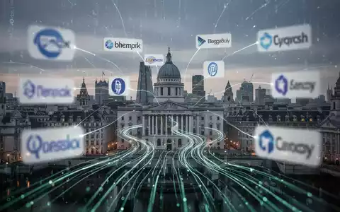 Digitale Datenströme, die auf die Londoner Skyline und die Bank of England zusteuern, symbolisieren die Regulierung von Tech-Giganten. - Foto: über boerse-global.de