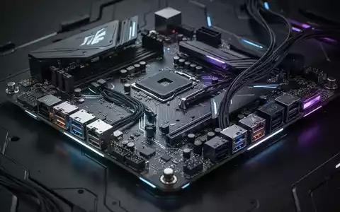 Nahaufnahme eines modernen Computer-Motherboards mit rückseitigen Anschlüssen, das die komplexen Schaltkreise und das fortschrittliche Design zeigt. - Foto: über boerse-global.de