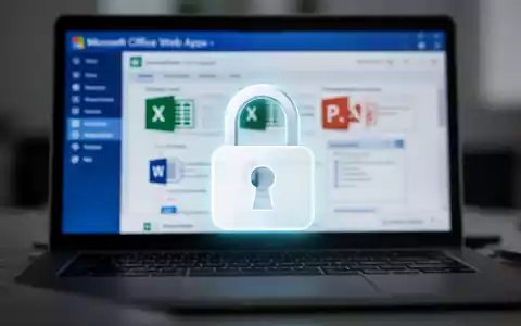 Digitales VorhĂ€ngeschloss-Symbol auf unscharfem Laptop-Bildschirm mit Microsoft Office Web Apps, symbolisiert sicheres Cloud-Datenmanagement. - Foto: ĂŒber boerse-global.de