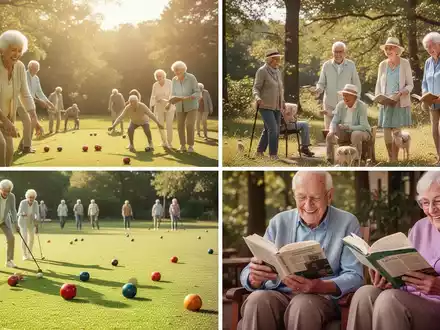 Senioren nehmen an verschiedenen Freizeitaktivitäten teil: Boccia spielen, Bücher lesen und Spaziergänge in der Natur geniessen, mit Fokus auf Gemeinschaft und kognitive Aktivierung. - Foto: über boerse-global.de