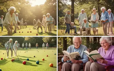 Senioren nehmen an verschiedenen Freizeitaktivitäten teil: Boccia spielen, Bücher lesen und Spaziergänge in der Natur geniessen, mit Fokus auf Gemeinschaft und kognitive Aktivierung. - Foto: über boerse-global.de
