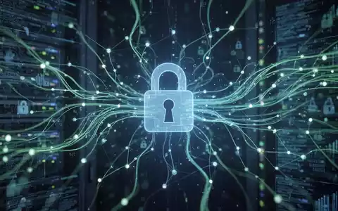Abstrakte Visualisierung digitaler Assets und Datenflüsse in einem sicheren Netzwerk mit dezentem Vorhängeschloss-Symbol. Blau- und Grüntöne. - Foto: über boerse-global.de