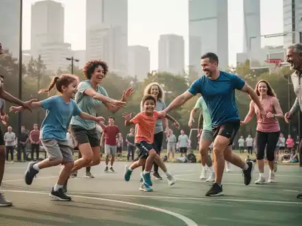 Eine Gruppe von Menschen unterschiedlichen Alters und Fähigkeiten spielt gemeinsam Fußball in einem Stadtpark. - Foto: über boerse-global.de